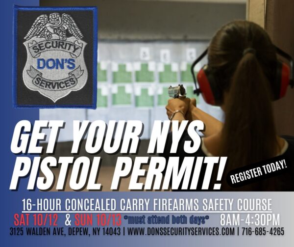 Get your NYS 16-Hour Concealed Carry course completed today so you can apply for a NYS Pistol Permit!